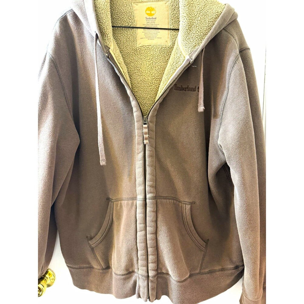 Timberland Mens Full Zip Sherpa Lined Fleece Hoodie Brown 2XL Big & Tall